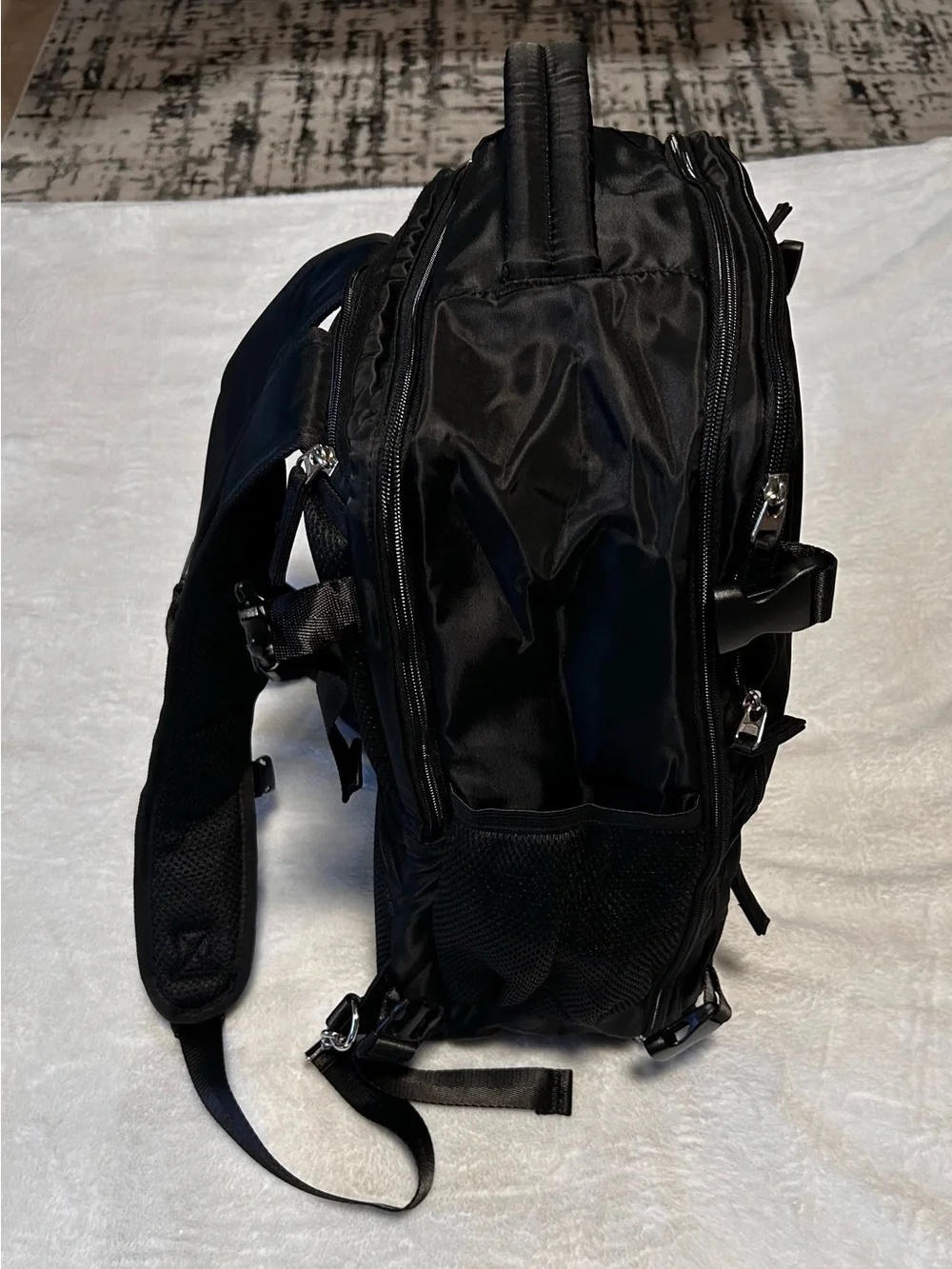 Men's Black Nylon Backpack with Padded Straps